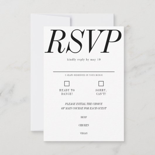 Extrem minimale Typografie Schwarz-weiße Hochzeit RSVP Karte (Vorderseite)