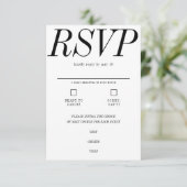 Extrem minimale Typografie Schwarz-weiße Hochzeit RSVP Karte (Stehend Vorderseite)