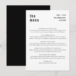 Extrem minimalistisches Schwarz-weißes Hochzeitses Menükarte