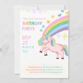 extrem niedlicher, farbenfroher Einhorngeburtstag Einladung (Vorderseite)