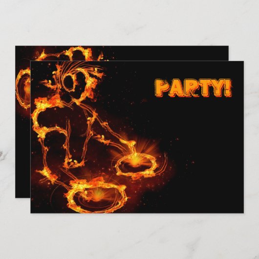 Extreme cool Flaming DJ Party Einladung. Einladung (Vorne/Hinten)
