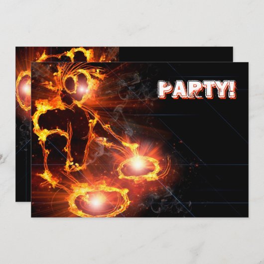 Extreme cool Flaming DJ Party Einladung. Einladung (Vorne/Hinten)