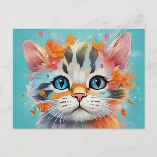 Extreme Cute Watercolor Cat # 1 Postkarte (Vorderseite)
