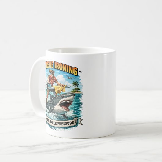 Extreme Ironing Shark Mug Kaffeetasse (Vorderseite Links)