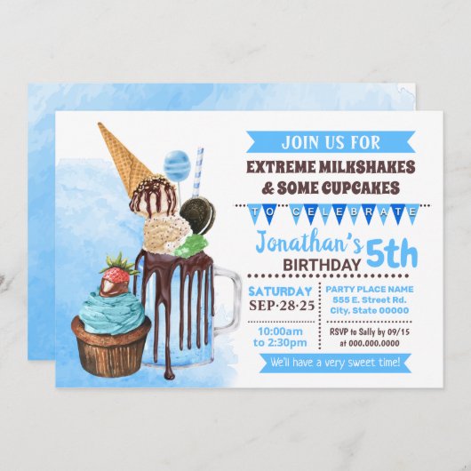 Extreme Milchshakes Eis Geburtstagsbash blau Einladung (Vorne/Hinten)