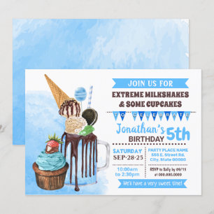 Extreme Milchshakes Eis Geburtstagsbash blau Einladung