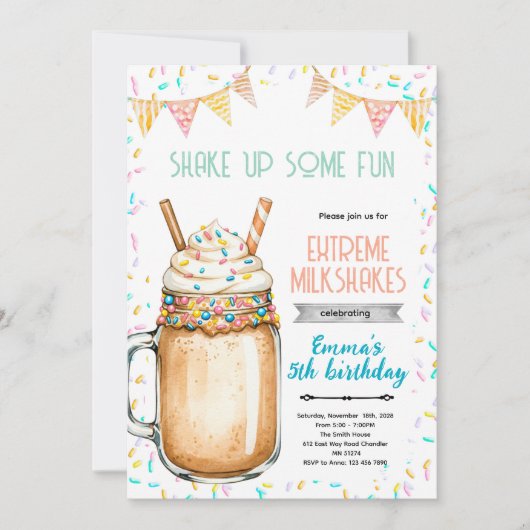Extreme Milkshakes Birthday Party Invitation Einladung (Vorderseite)