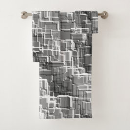 Extreme Overlay von grau geprägten Quadraten Badhandtuch Set