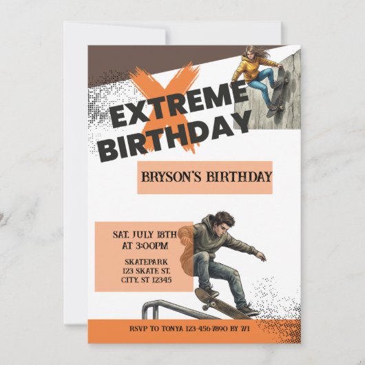 Extremer Geburtstag Skateboard Einladung (Vorderseite)