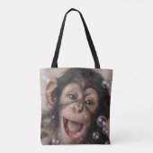 Extremnahe eines glücklichen Babyschimpansen Tasche (Rückseite)