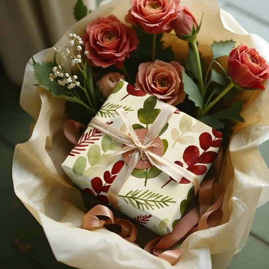Exuberant Botanical Branches Red & Green TMF26 Geschenkpapier