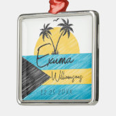 Exuma Bahamas Flag Palm Tree Sunset Souvenirs Ornament Aus Metall (Links)