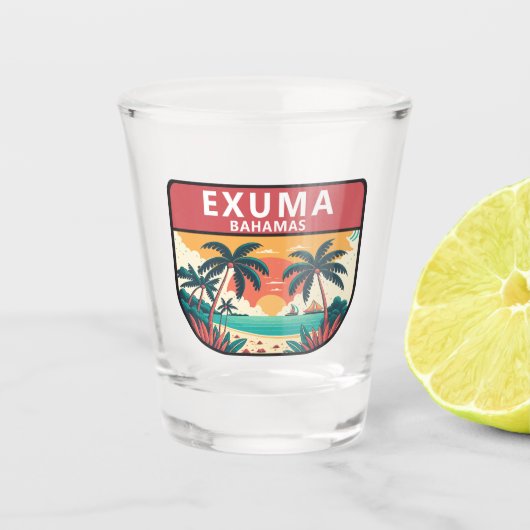 Exuma Bahamas Retro Emblem Schnapsglas (Vorderseite)