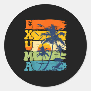 Exuma Bahamas Retro Palm Tree Beach Sommerurlaub Runder Aufkleber