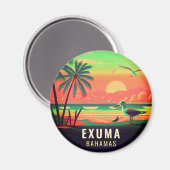Exuma Bahamas Retro Sunset Seagull Souvenir 1950s Magnet (Vorderseite/Rückseite)