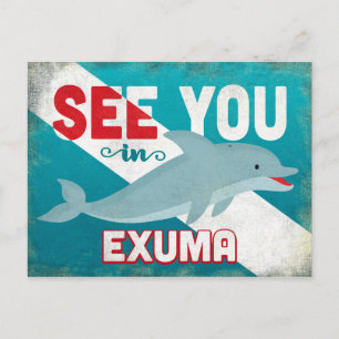 Exuma Dolphin - Retro Vintage Reise Postkarte