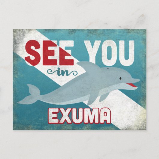 Exuma Dolphin - Retro Vintage Reise Postkarte (Vorderseite)