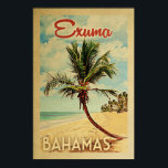 Exuma Palm Tree Vintage Travel Poster<br><div class="desc">Ein einzigartig Retro Mitte des Jahrhunderts moderne Exuma Bahamas Kunstdruck in Vintage Reise Poster Stil. Es verfügt über eine geschwungene Palme am Sandstrand mit Ozean unter einem blauen bewölkten Himmel.</div>