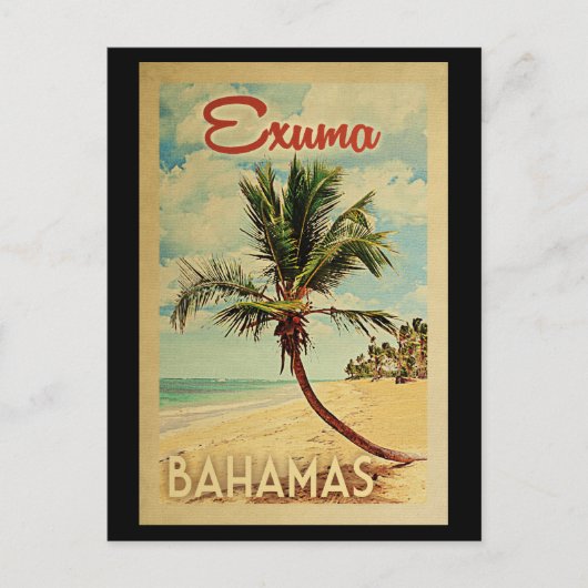 Exuma Palm Tree Vintage Travel Postkarte (Vorderseite)