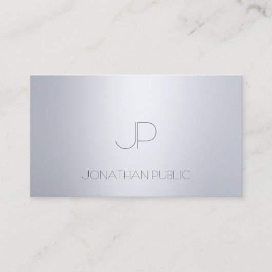 Exzellente, moderne Silver Look Monogram Top Templ Visitenkarte (Vorderseite)