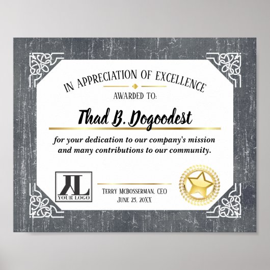 Exzellenzaktor für die Anerkennung von Mitarbeiter Poster (Vorne)