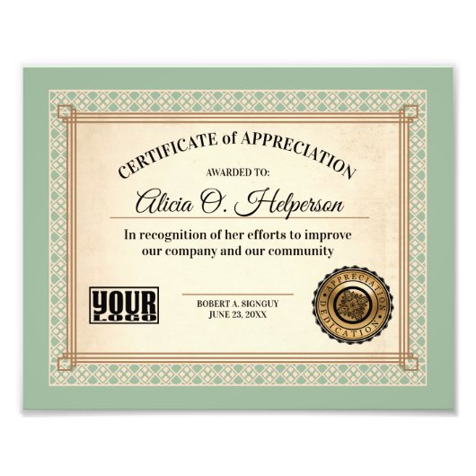 Exzellenzurkunde Anerkennung von Mitarbeitern Fotodruck (Vorne)