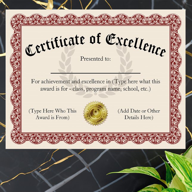 Exzellenzzertifikat Red Customizable 8.5x11 (certificate of excellence)