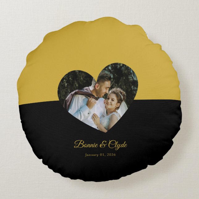 Eye-casing Heart Couple Gold and Black Rundes Kissen (Rückseite)