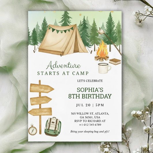Eye catching birthday Invitation in camping vibe Einladung