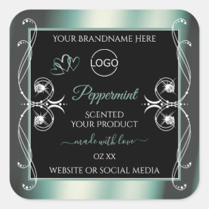 Eye Catching Black Mint Aquamarin Product Labels L Quadratischer Aufkleber