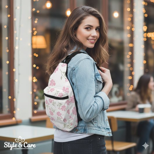 Eye-Catching Deep Pink Floral Pattern Stylish Crossbody Bag
