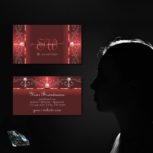 Eye Catching Rubby Red Squiggled Jewels Monogram Visitenkarte