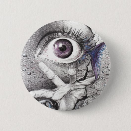 Eye fish and hand Dark Surreal art Cool Drawing Button (Vorderseite)