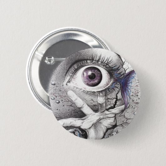 Eye fish and hand Dark Surreal art Cool Drawing Button (Vorne & Hinten)