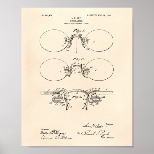 Eye Glass 1908 Patent Art Old Peper Poster (Vorne)