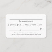 Eye Glass Office Appointment Reminder Visitenkarte (Rückseite)