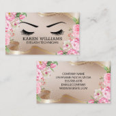 Eye Lash | Gold Ribbon | Pinke Blumen Visitenkarte (Vorne/Hinten)