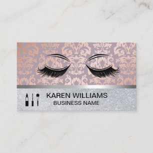 Eye Lashes Rose Gold Damask Muster   GLITZER Visitenkarte
