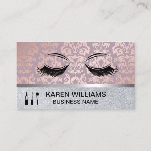 Eye Lashes Rose Gold Damask Muster | GLITZER Visitenkarte (Vorderseite)
