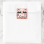 Eye Lashes Rose Gold Sparkle Glitzer Beauty Logo Quadratischer Aufkleber (Tasche)