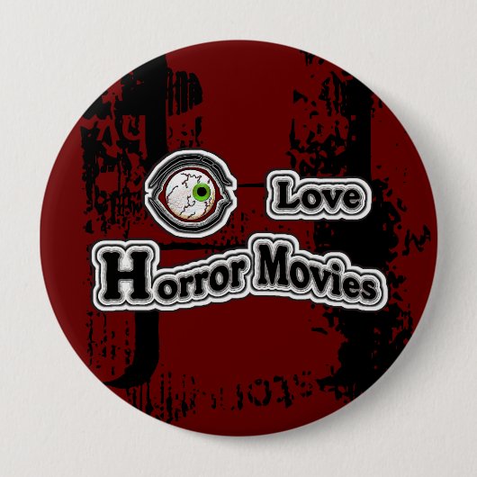Eye Liebe Horror Filme! Rot-Schwarz Button (Vorderseite)