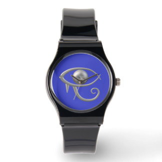 Eye of Ra Silber auf blau schwarzer Silikon-Uhr Armbanduhr