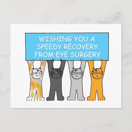 Eye Operation Speedy Erholung Cartoon Katzen Postkarte (Vorderseite)