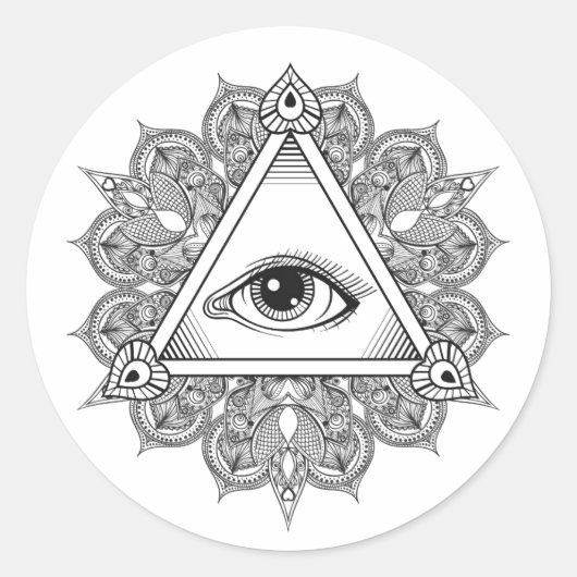 Eye Pyramid Symbol Doodle Runder Aufkleber (Vorderseite)