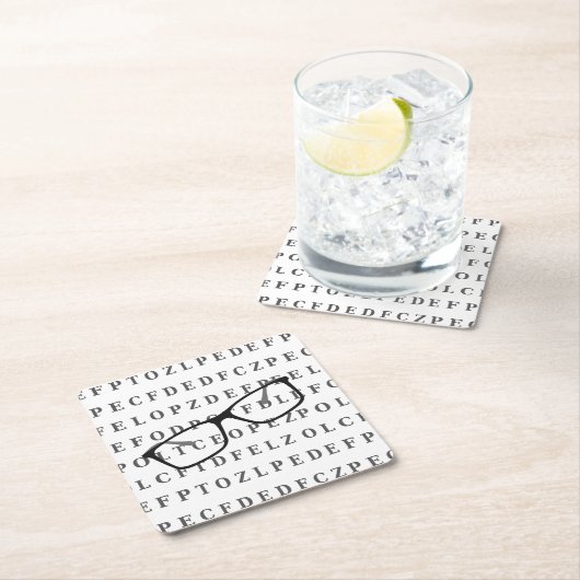 Eye Test Chart and Specs Fun Optician Rechteckiger Pappuntersetzer (Vor Ort)