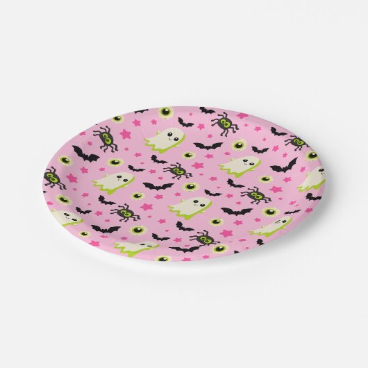 Eyeball Ghost Bat Spooky Muster Halloween-Party Pappteller (Schrägansicht)