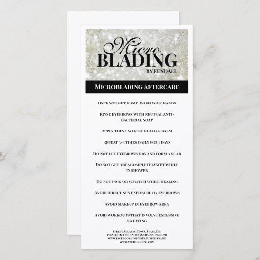 Eyebrow Aftercare Simple Black Platina Instruktion Dankeskarte (Vorne/Hinten)
