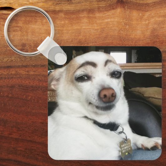 Eyebrow Dog Meme Doppelseitiger Schlüsselanhänger (Vorderseite)