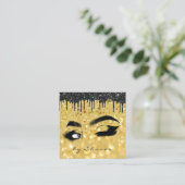 Eyebrow Lash Black Tropfens 6 Punches QR Code Gold Quadratische Visitenkarte (Stehend Vorderseite)