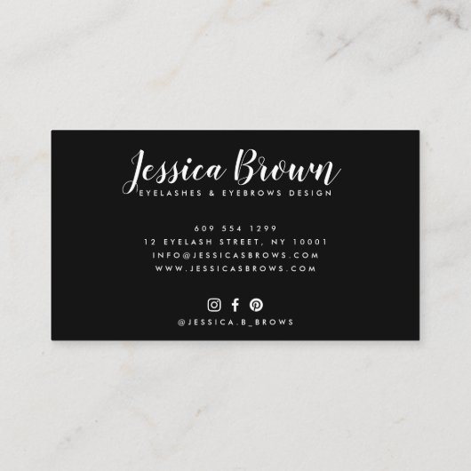 Eyebrow Lashes Rose Gold Glitzer Name glasig schwa Visitenkarte (Rückseite)